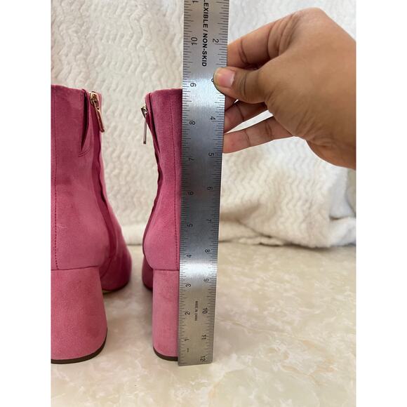 Sam Edelman Codie Square Toe Block Heel Bootie Pink Confetti Suede Womens 7 US - Picture 12 of 13